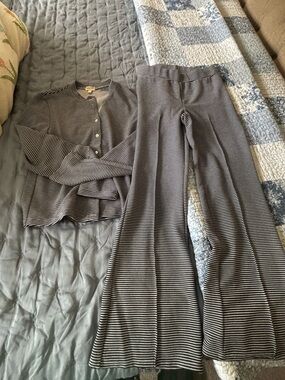 DONNI. Black & White Striped Wide-Leg Knit Pants
